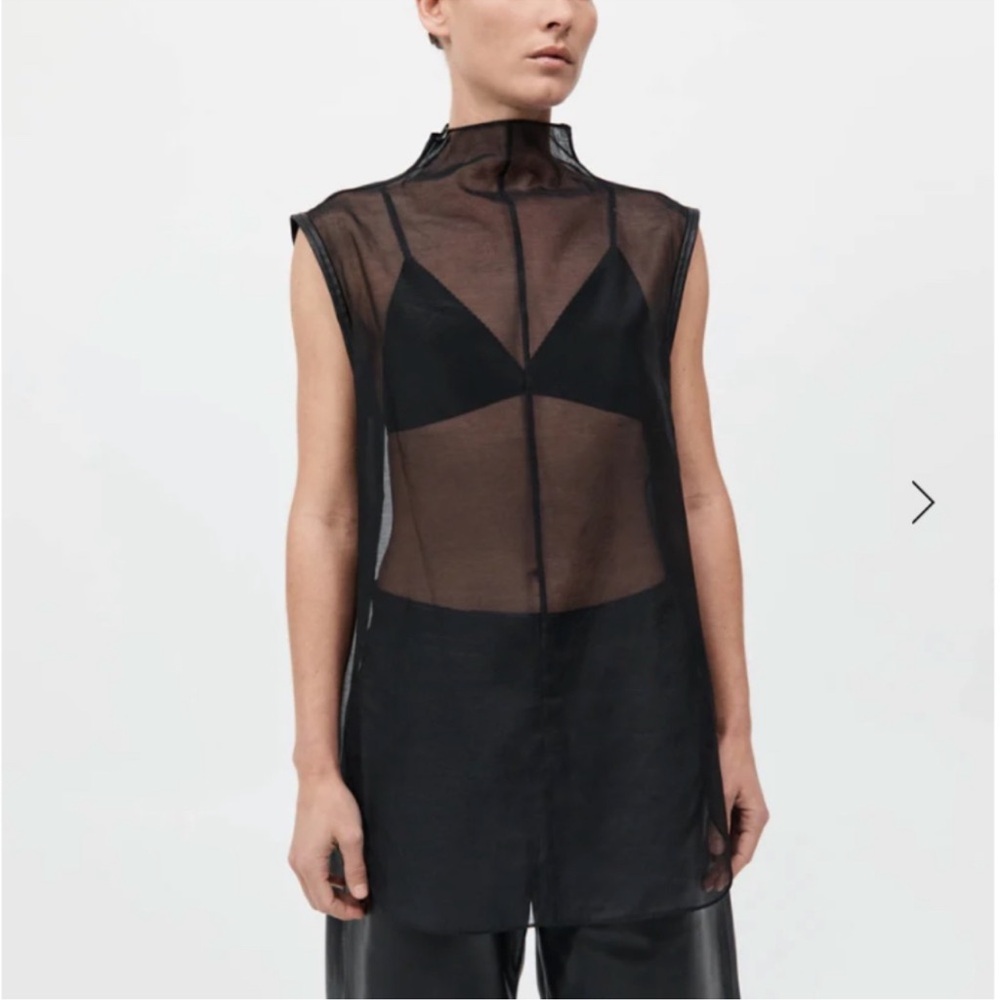 30. St. Agni Sheer Silk Leather Trim Top Black LIKE NEW Small